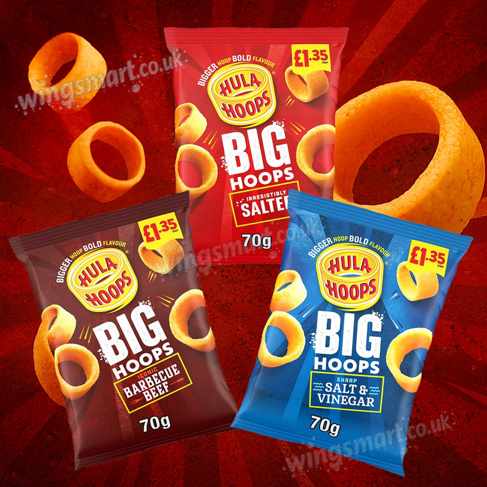 Hula Hoops Big Hoops 70g Crisps – BBQ Beef, Salted & Salt & Vinegar Assorted Flavours