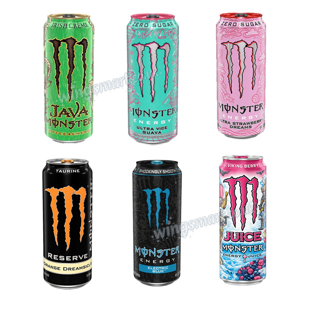 Monster Energy Drink 473ml – Electric Blue, Dreamsicle, Viking Berry, Guava & Java Irish Creme