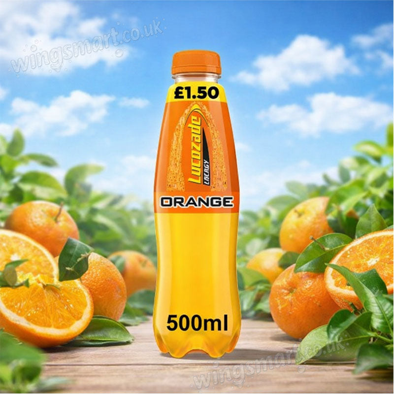 Lucozade Energy Drink Orange 500ml PMP 24 Bottles Energy Boost Soft Drink