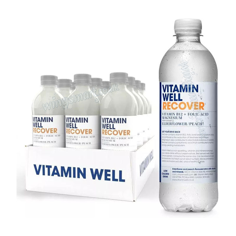 Vitamin Well Hydrate & Recover 500ml 12 Bottles Rhubarb Strawberry Peach Drinks