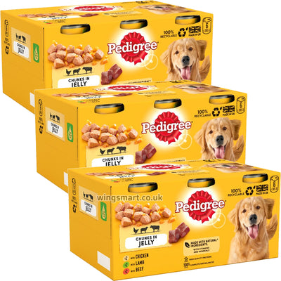 Pedigree Adult Wet Dog Food Tins Mixed in Jelly 6 x 385g (Box of 3)