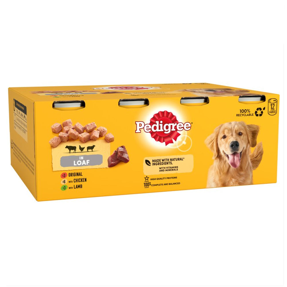 Pedigree Can Adult Dog Wet Chunks in Loaf Original, Chicken & Lamb 12 x 400g