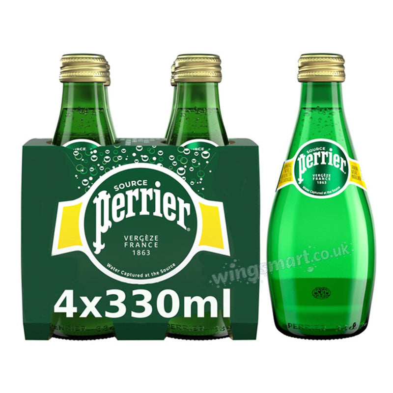Perrier Sparkling Natural Mineral Water 330ml Glass Bottles 4 Pack Refreshing Premium Drink