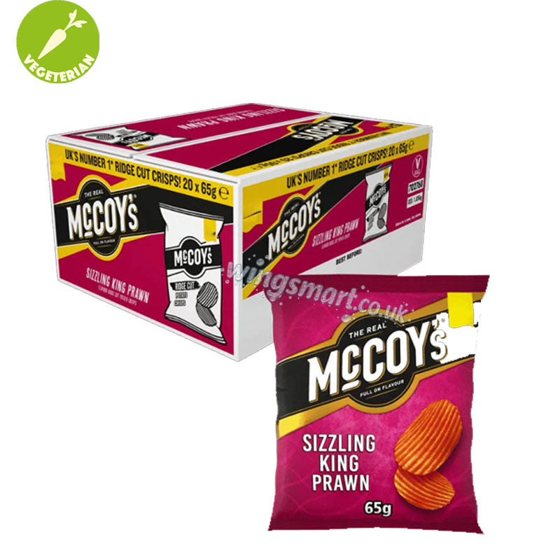 McCoy’s Sizzling King Prawn Crisps 65g PMP 20 Pack Ridged Potato Chips Bold Flavour
