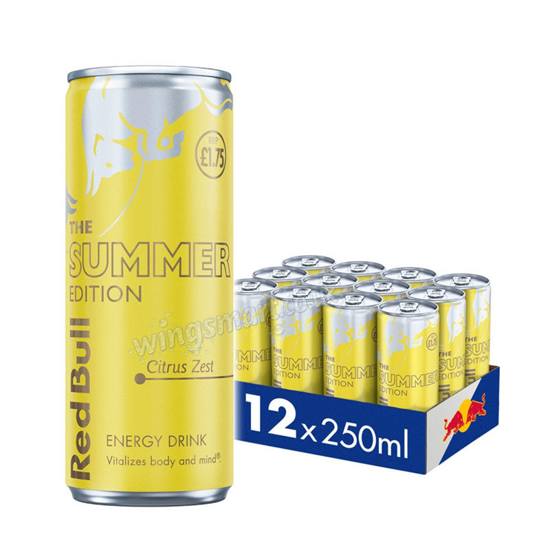 Red Bull Summer Edition Citrus Zest Energy Drink 473ml & 250ml PMP (Box of 12 Cans) Summer Treat