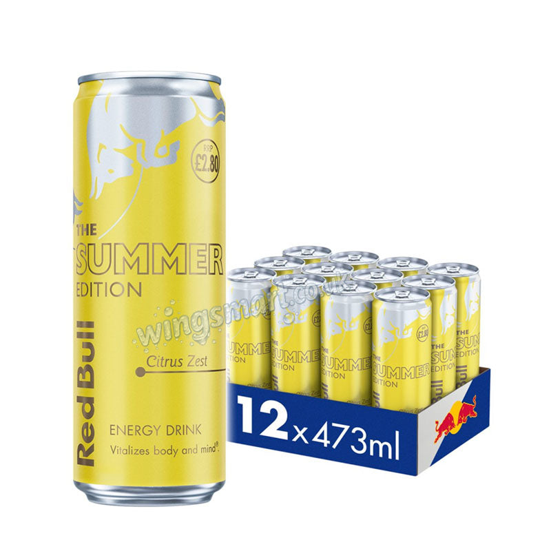 Red Bull Summer Edition Citrus Zest Energy Drink 473ml & 250ml PMP (Box of 12 Cans) Summer Treat