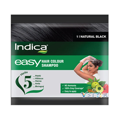 Indica Easy Hair Colour Natural Black Shampoo 25ml - WingsMart