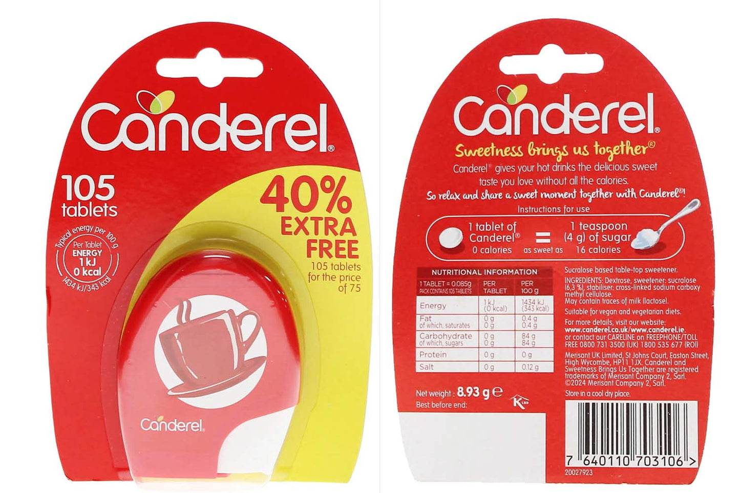 Canderel Sweetener Tablets 105’s (75’s + 40% Free) – 6 Packs / 12 Packs
