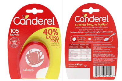 Canderel Sweetener Tablets 105’s (75’s + 40% Free) – 6 Packs / 12 Packs