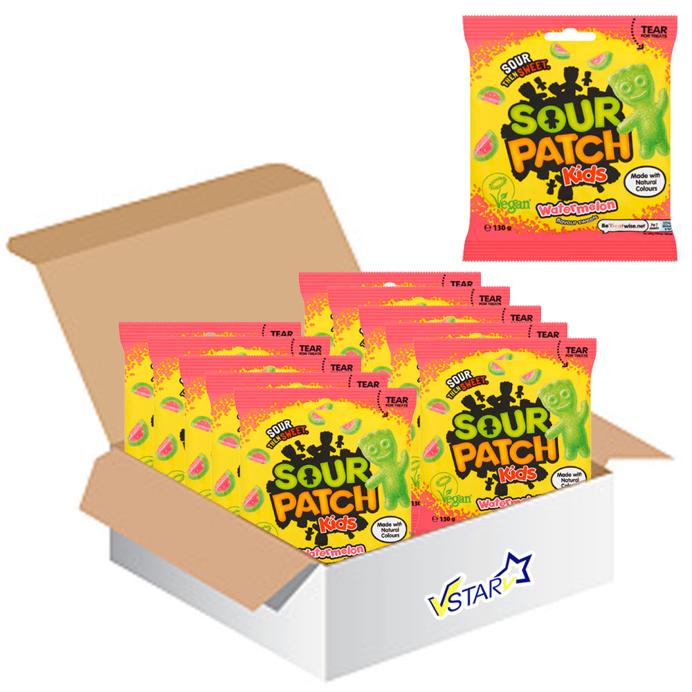 Sour Patch Kids Watermelon Flavour Sweets - 10 x 130g | Vegan Soft & Chewy Candy | Sour Sugar Coated Gums | American Favourite | Perfect for Sharing