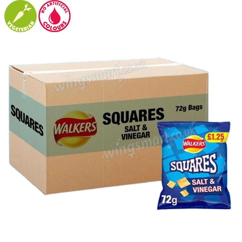Walkers Squares Crisps Mixed Flavours – Salt & Vinegar Cheese & Onion 72g PMP (Box of 18)