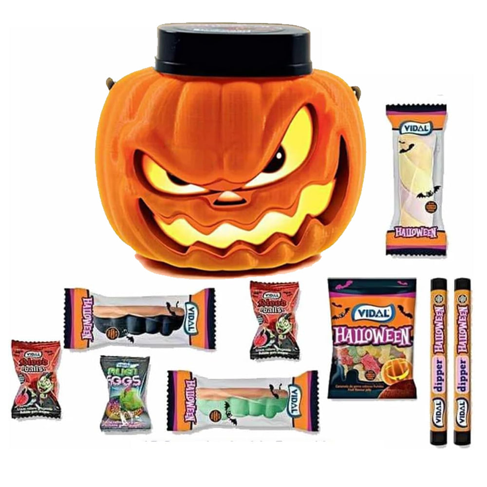 Vidal Assortment of Sweets with Pumpkin Halloween Head shape Tub 200g | Perfect for Halloween