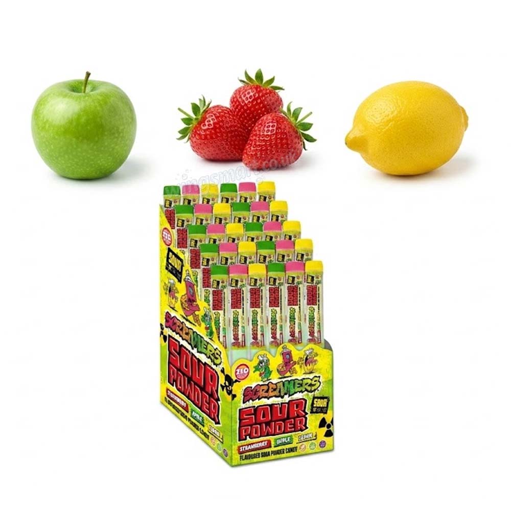 Zed Candy Screamers Sour Powder Tubes 15g – Assorted Fruit Flavours (30 Pack)