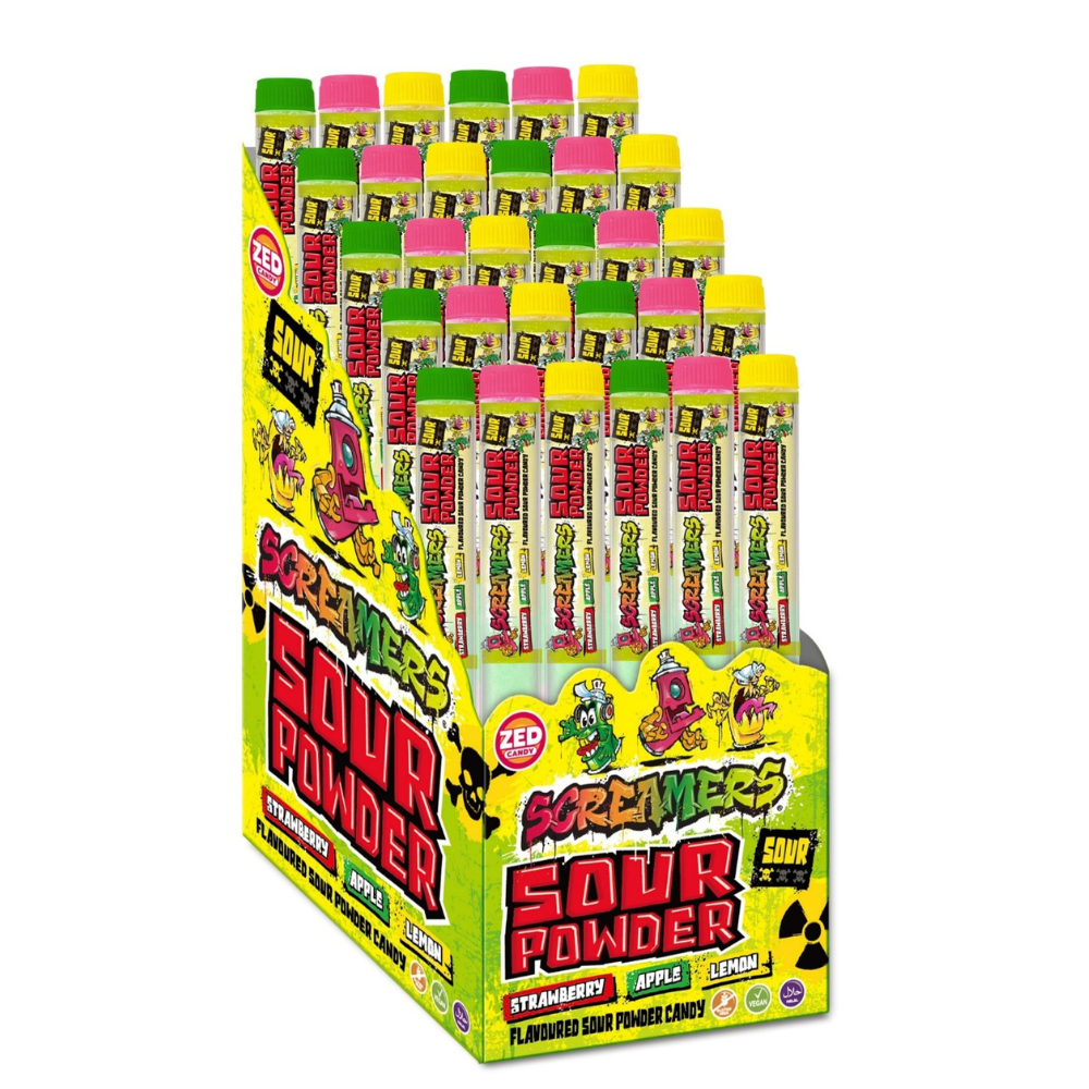 Zed Candy Screamers Sour Powder Tubes 15g – Assorted Fruit Flavours (30 Pack)
