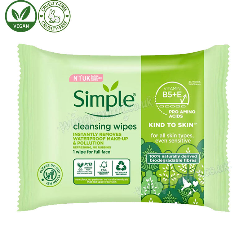 Simple Cleansing Facial Wipes 5 x 33 Pack