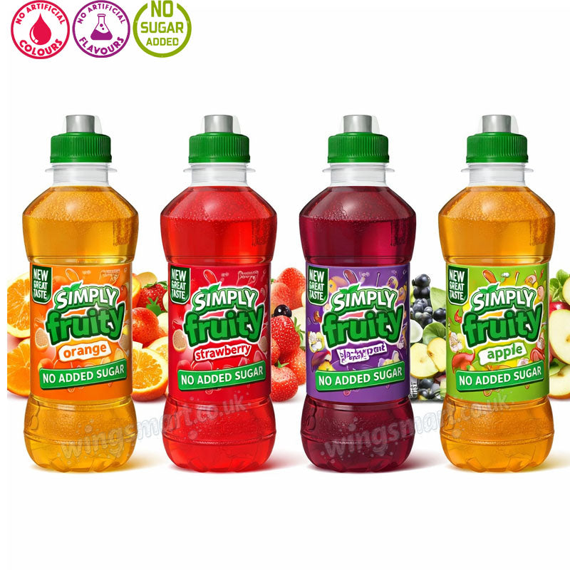 Simply Fruity Drinks 330ml (Strawberry, Orange, Apple, Blackcurrant & Apple) –(Box of 12 Bottles)