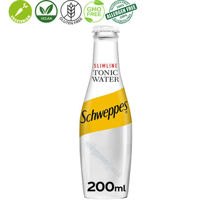 Schweppes Slimline Tonic Water 200ml x 24 Glass Bottles Low Calorie Drink