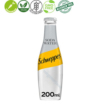 Schweppes Sparkling Soda Water Soft Drink 24 x 200ml Glass Bottles Drink
