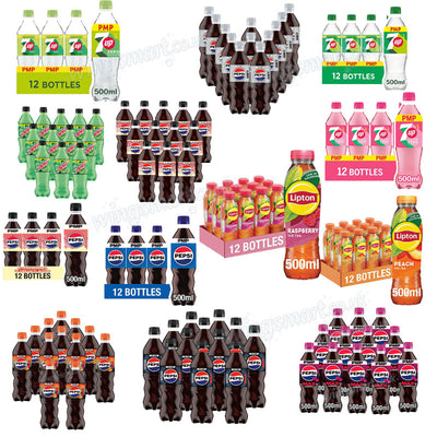 Summer Drinks Treats Variety of Flavoured Drinks (7UP, Lipton, Pepsi, Mountain Dew) 500ml Bottles Soft Drinks Refreshing Beverages