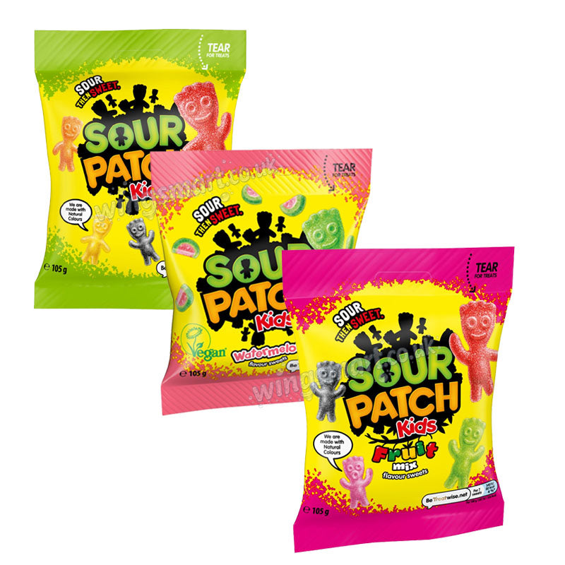 Sour Patch Kids Candy 105g Box of 10 – Original, Watermelon & Fruit Mix Sour Sweets Bulk Pack