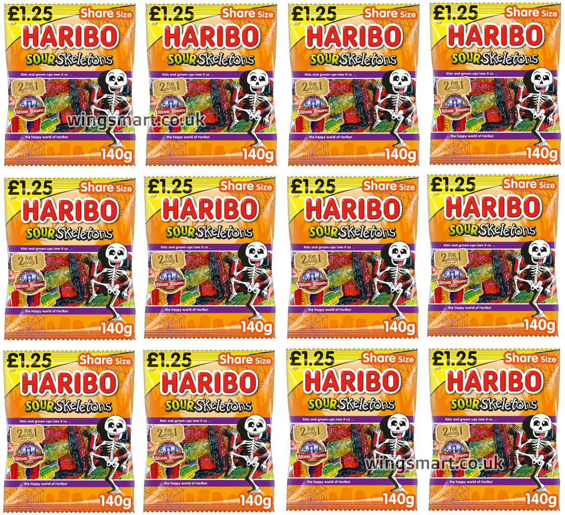 Haribo Sour Skeletons Bag 12 x 140g Bags PMP