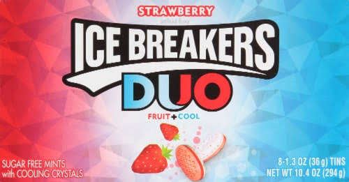 Ice Breakers DUO Mint & Strawberry Sugar Free Mints 42g (Pack of 8 Tins)