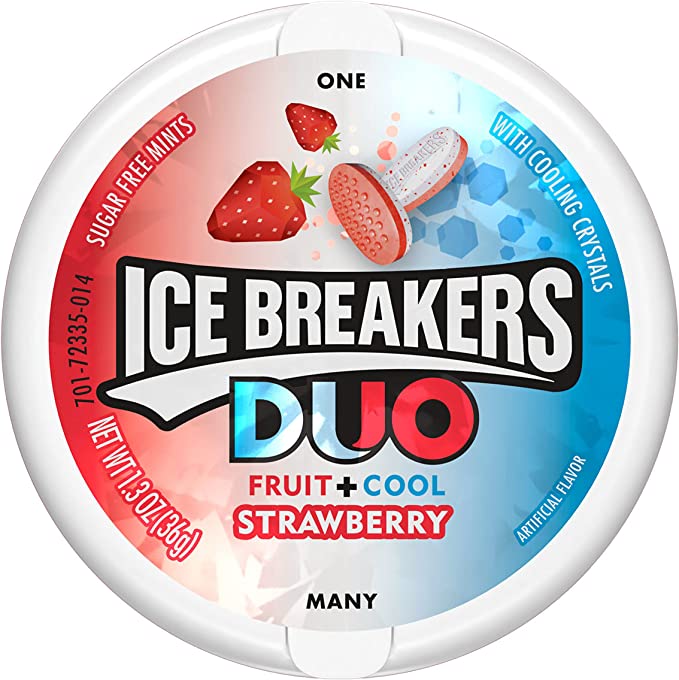 Ice Breakers DUO Mint & Strawberry Sugar Free Mints 42g (Pack of 8 Tins)