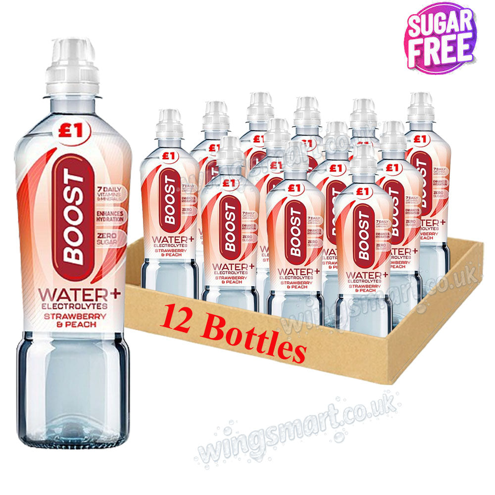 Boost Water+ Electrolytes Sugar free Drinks 500ml – Strawberry Peach, Citrus & Cherry Flavours