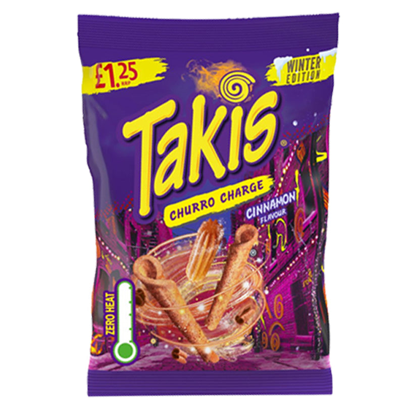 Takis Winter Edition Churro Charge Cinnamon Flavour Crisps 55g (Box of 21)