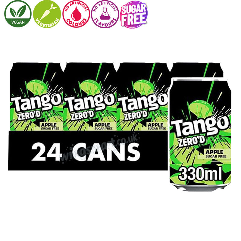 Tango Zero'd Apple Sugar Free Drink 330ml (Box of 12 & 24 Cans)