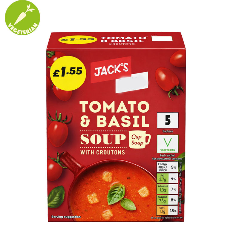 Jack's Tomato & Basil Soup with Croutons 24g x 5 Sachets PMP (Box of 7 Cup Soup)
