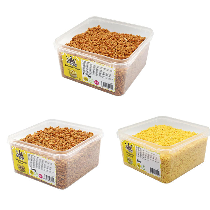 Kingsway Toppings Salted Caramel Fudge, Mini Caramel Fudge & Honeycomb Sprinkles Tub