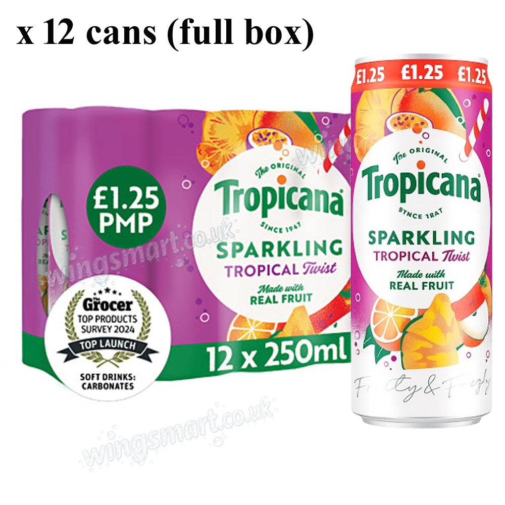 Tropicana Sparkling Juice Drink Variety 250ml – Zesty Orange & Tropical Twist