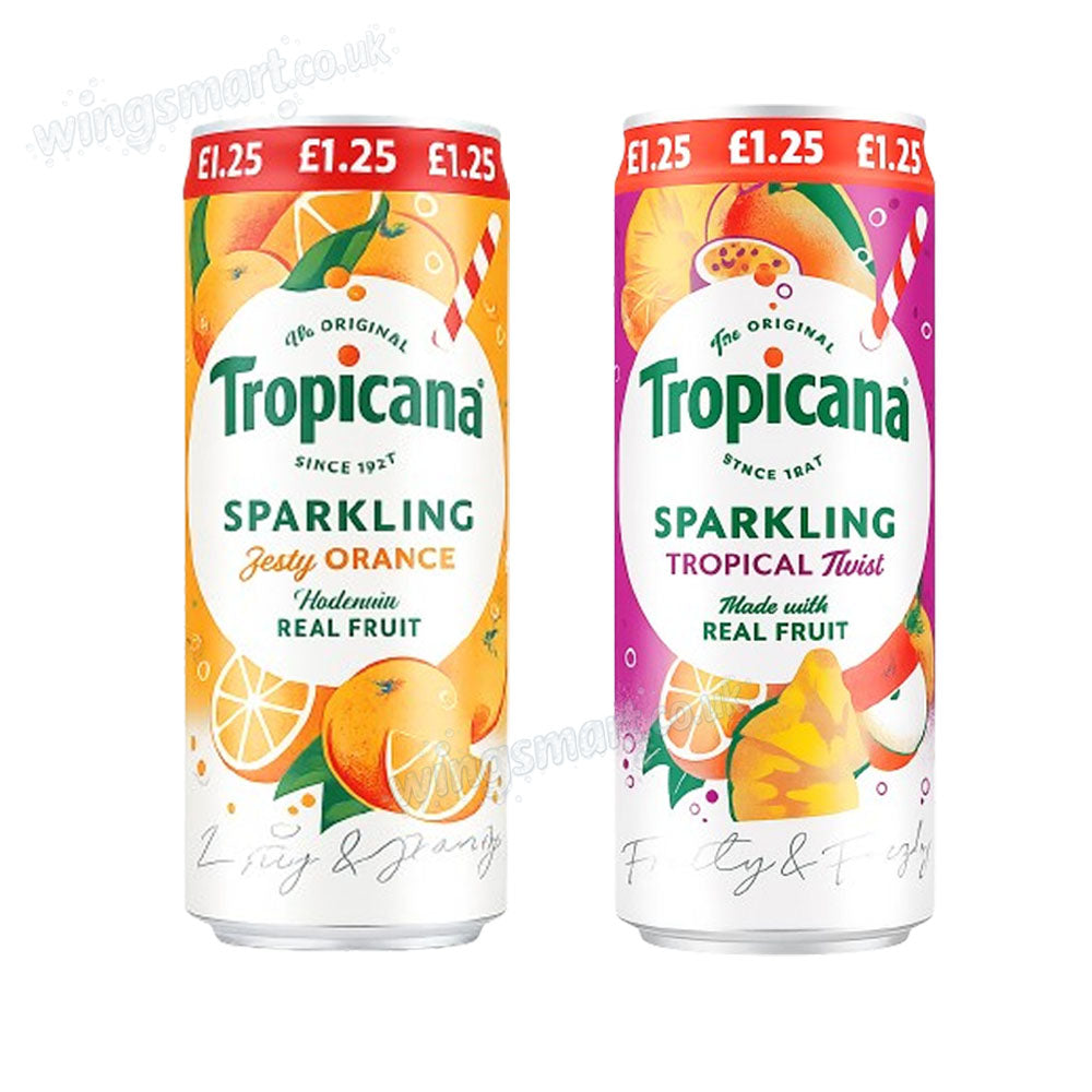 Tropicana Sparkling Juice Drink Variety 250ml – Zesty Orange & Tropical Twist