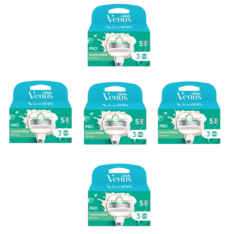 Gillette Venus Comfortglide Sensitive Women's Blades – 3 Cartridge Heads with 5 Blades Each