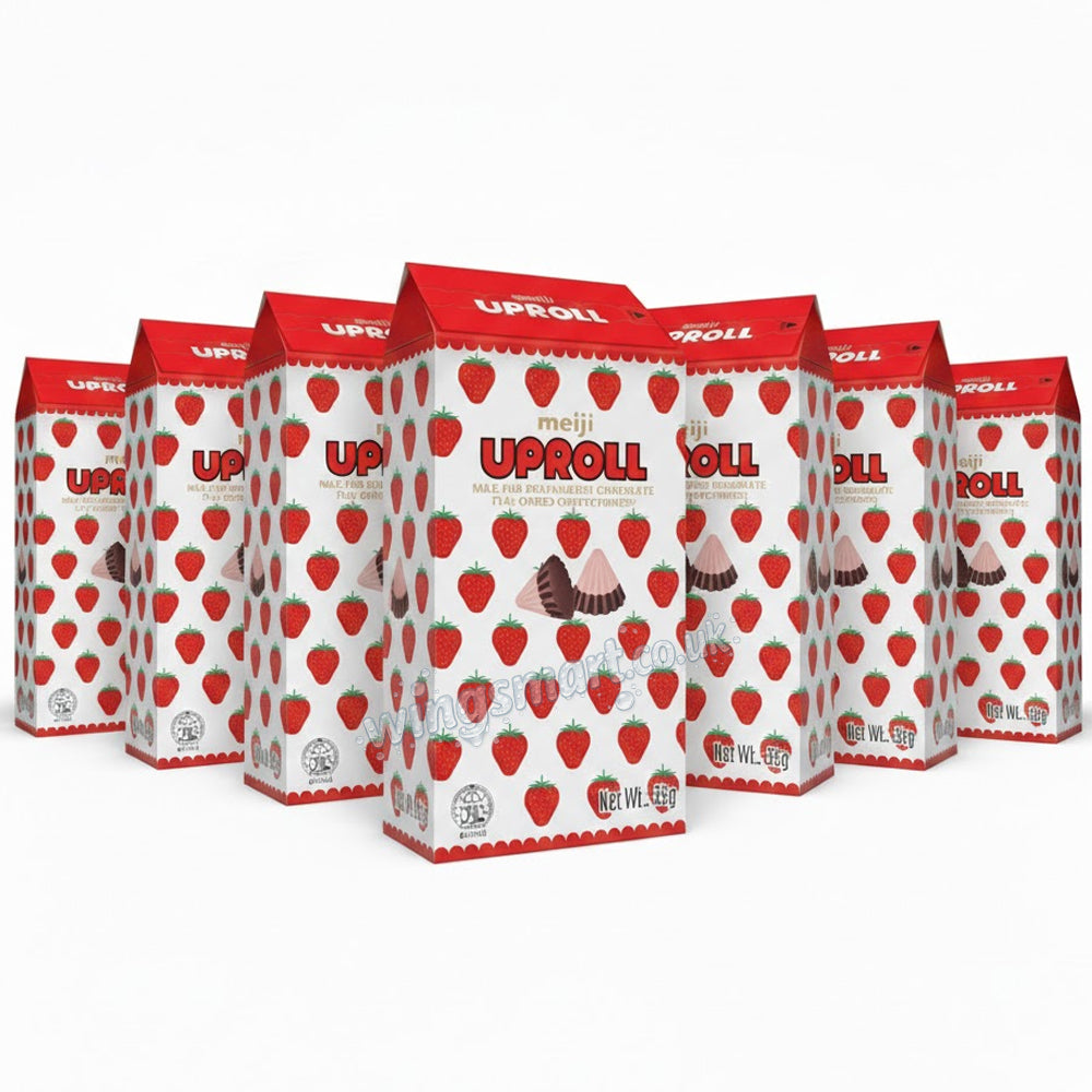 Meiji Uproll Milk Chocolate & Strawberry 35g – Creamy Strawberry Delight