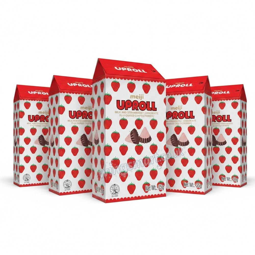 Meiji Uproll Milk Chocolate & Strawberry 35g – Creamy Strawberry Delight