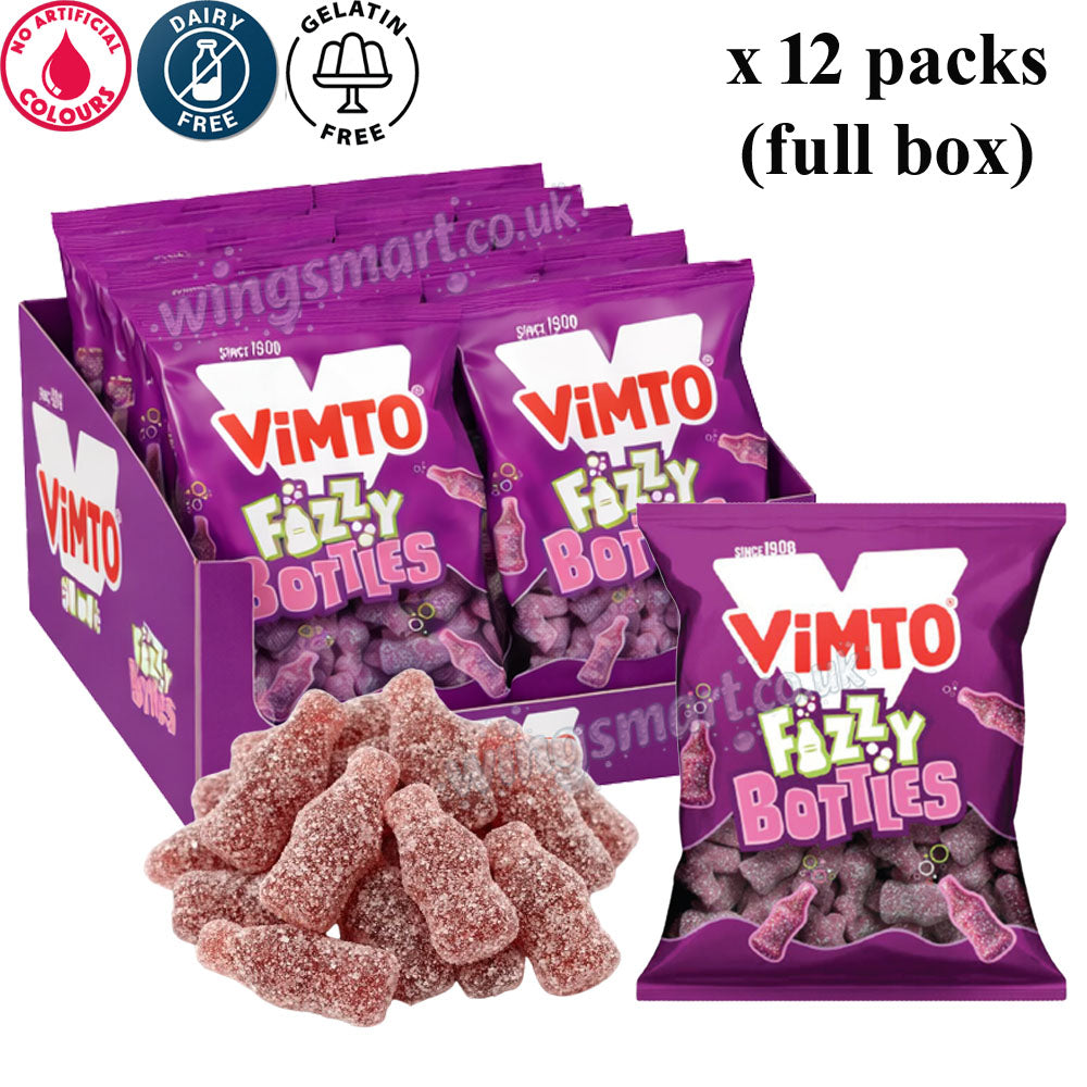 Vimto Fizzy Bottles Vimto Flavoured gummy sweets Bag 100g x 12 (full box)