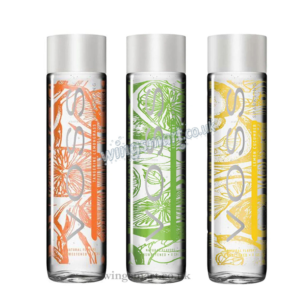 VOSS Sparkling Water Variety Pack – Tangerine Lemongrass, Lime Mint & Lemon Cucumber 375ml (Pack of 12)