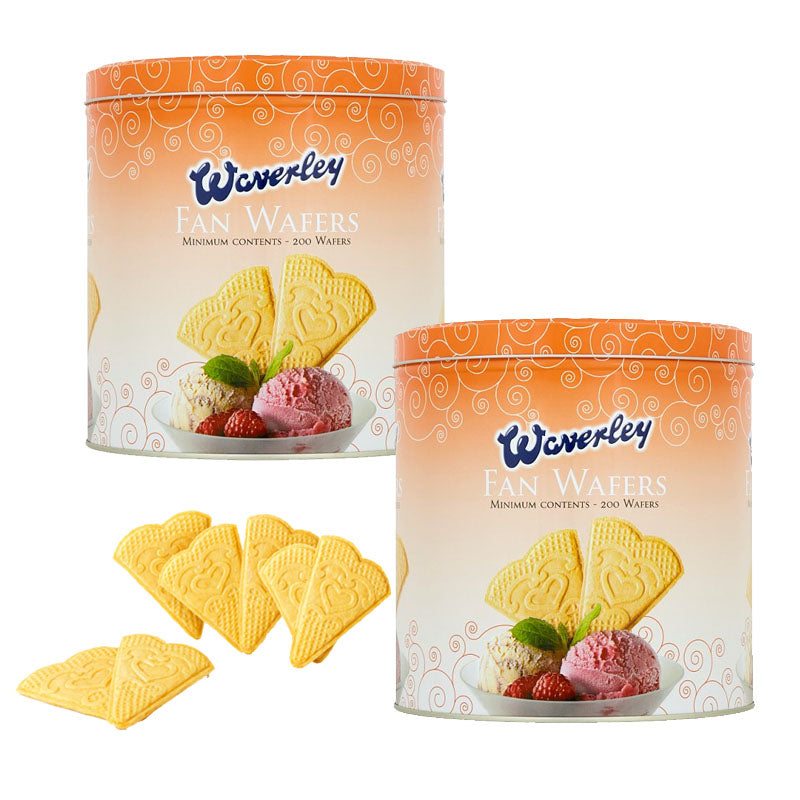 Waverley 200 Fan Wafers x 5.5g for Ice Cream Decoration (Box of 2 Tins)
