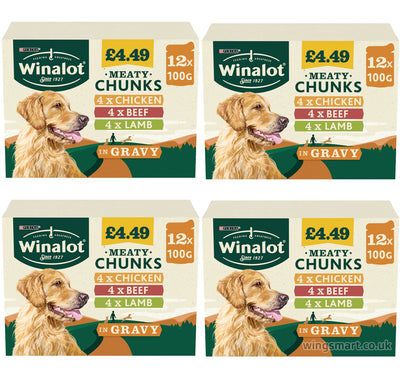 WINALOT Meaty Chunks Mixed in Gravy Wet Dog Food 12x100g PMP (Box of 4)