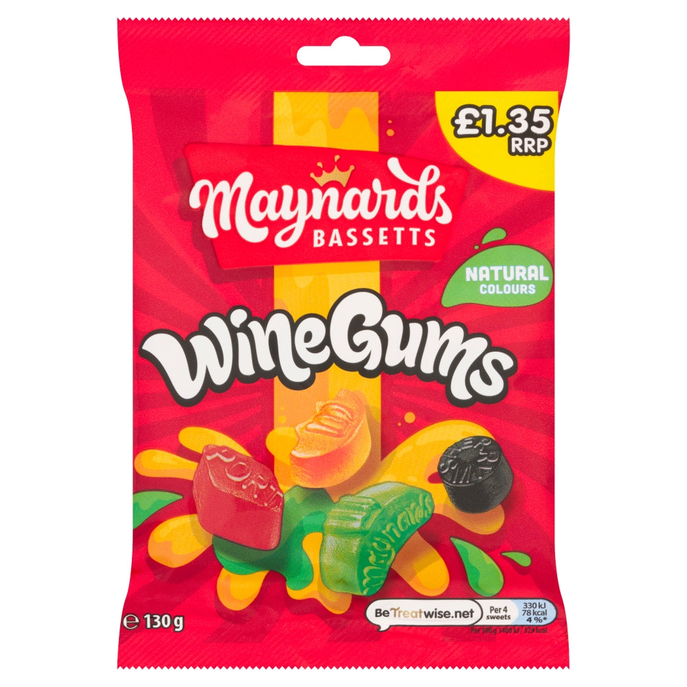 Maynards Bassetts Wine Gums Sweets Bag PMP 130g (Box of 10)