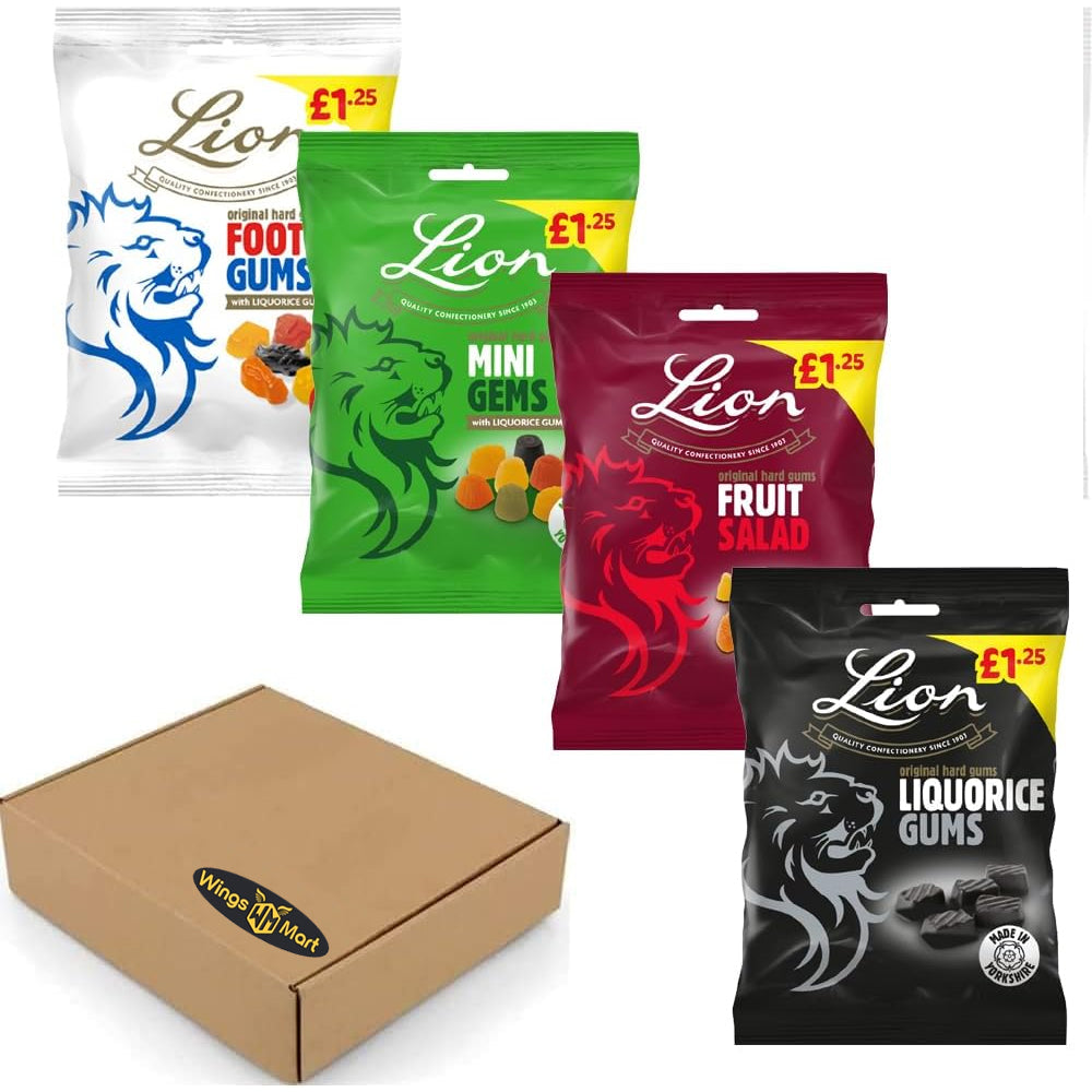 Lion Midget Gems,Liquorice Gums,Football Gum,Fruit Salad Sweets Bag 150g - 4 x Mixed Sweets Bag