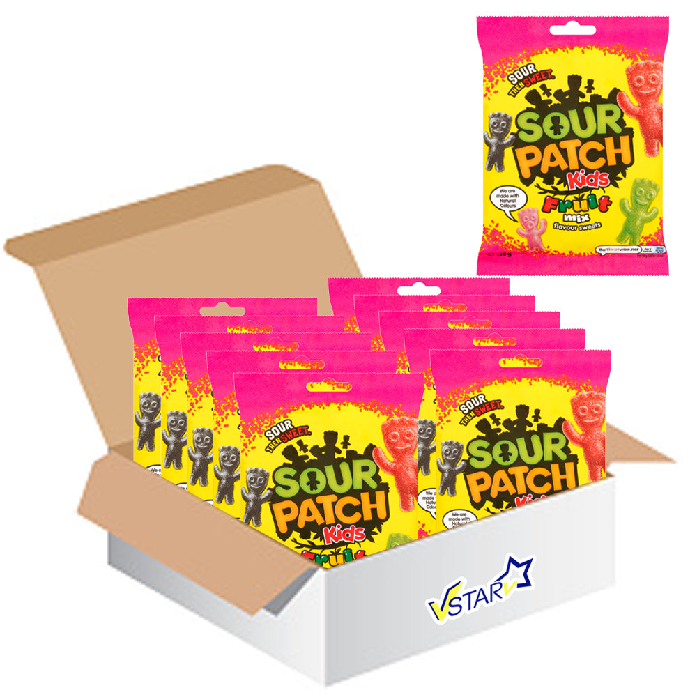 Sour Patch Kids Fruit Mix Flavour Sweets Bag 10 x 130g – Assorted Fruit-Flavoured Gums with Sour Sugar Coating – Cherry, Apple, Tropical, and Blackcurrant Flavours – Sweet and Sour Candy – Popular American Treat