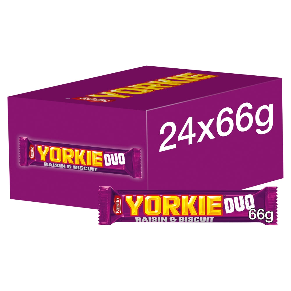 Yorkie Raisin & Biscuit Chocolate Duo Bar 66g (Box of 24)