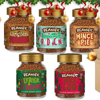 5 x Mixed Beanies Christmas Flavoured Coffee Low Calorie Jars 50g - WingsMart