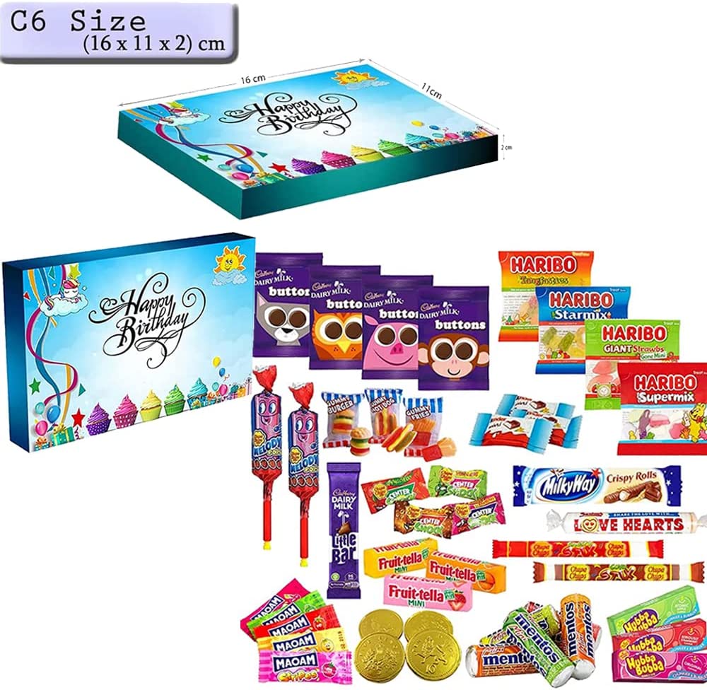 Retro Sweets & Chocolate Hamper Gift Box for Kids Parties and Birthdays - Happy Birthday Blue Colour C6 Size Box - WingsMart