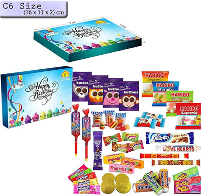 Retro Sweets & Chocolate Hamper Gift Box for Kids Parties and Birthdays - Happy Birthday Blue Colour C6 Size Box - WingsMart