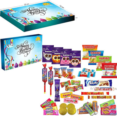 Retro Sweets & Chocolate Hamper Gift Box for Kids Parties and Birthdays - Happy Birthday Blue Colour C5 Size Box - WingsMart