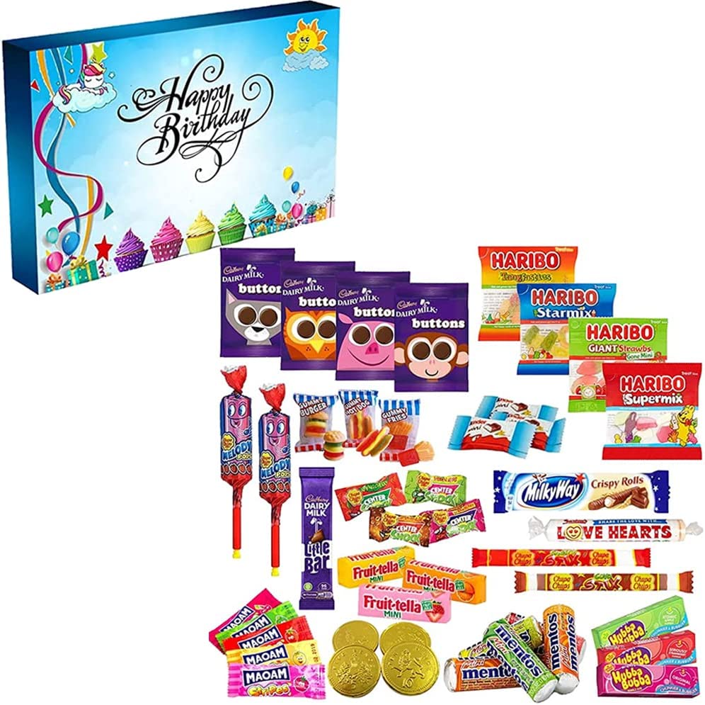 Retro Sweets & Chocolate Hamper Gift Box for Kids Parties and Birthdays - Happy Birthday Blue Colour C6 Size Box - WingsMart